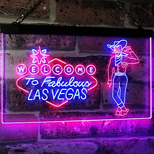 Cowboy Welcome to Las Vegas Dual LED Neon Light Sign